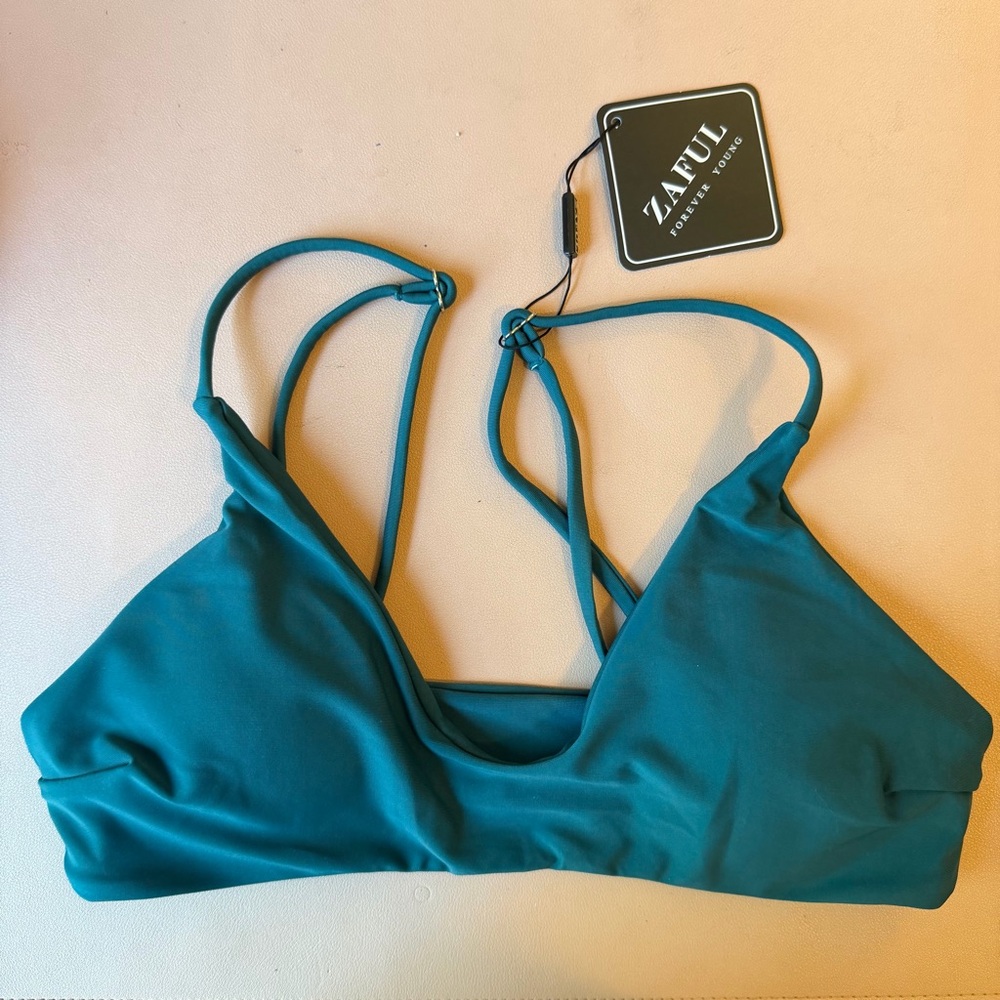 Zaful Teal Triangle Bikini Top Strappy Back Women's Medium NWT Casual Swim